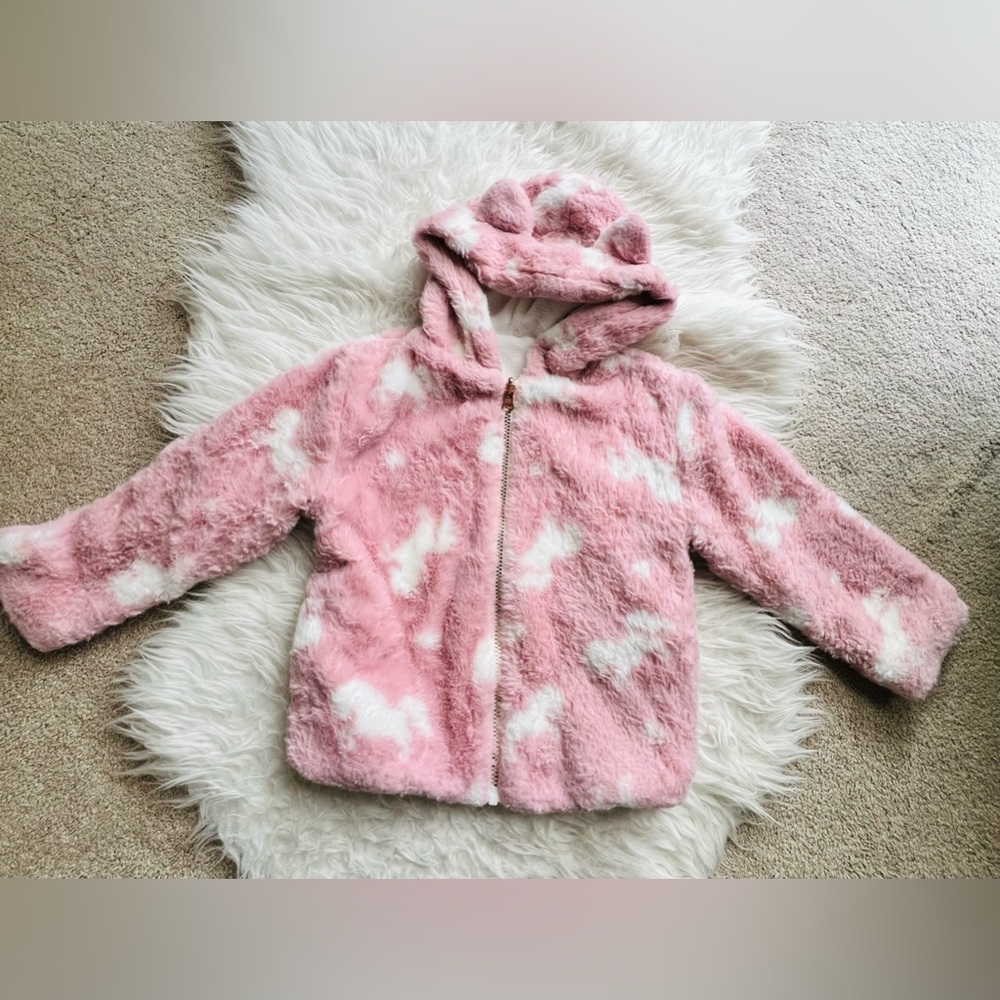 EMMA & ELSA girls fur full zip coat pink white Reversible Size 5